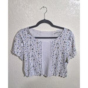 Aeropostale Seriously Soft Baby Tee Womens XL Floral Ribbed Lettuce Hem Cropped